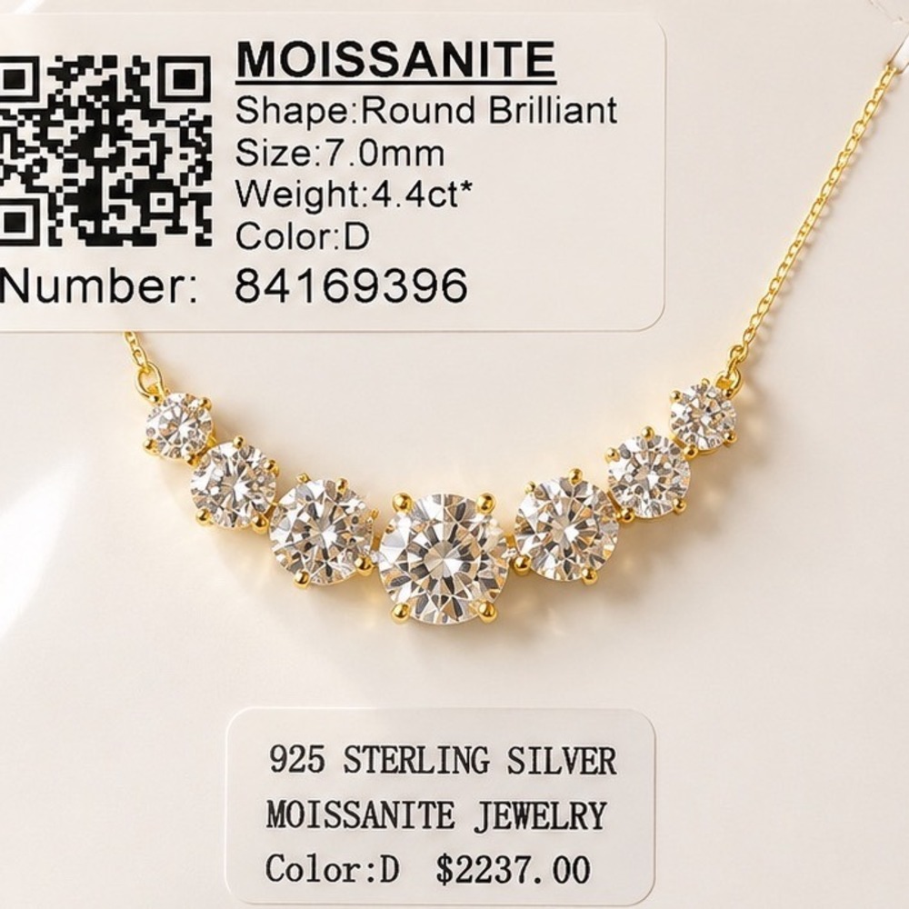 Moissanite Necklace $2237.00 Value 4.4ct 7 Stone Brilliant 925 Sterling Silver